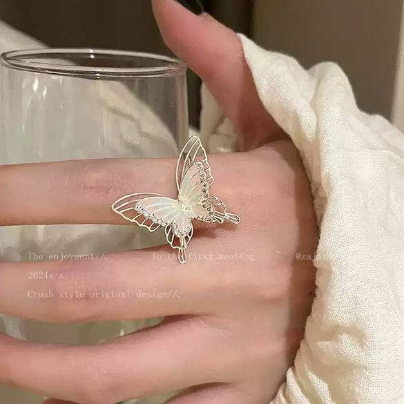 Wholesale Women's Copper Open Ring With Gradient Color Butterfly Zircon And Electroplating Treatment