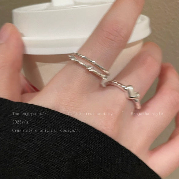 Wholesale Women's Copper Open Ring With Heart And Geometric Pattern Electroplated