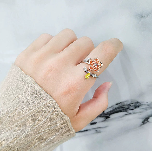 Wholesale Women's Copper Open Rotating Flower Ring With Electroplating Treatment