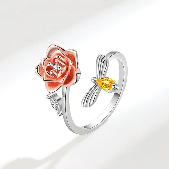 Wholesale Women's Copper Open Rotating Flower Ring With Electroplating Treatment