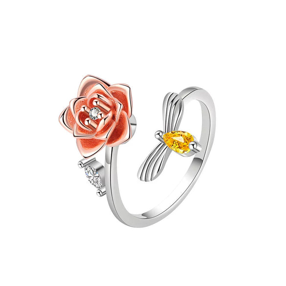 Wholesale Women's Copper Open Rotating Flower Ring With Electroplating Treatment