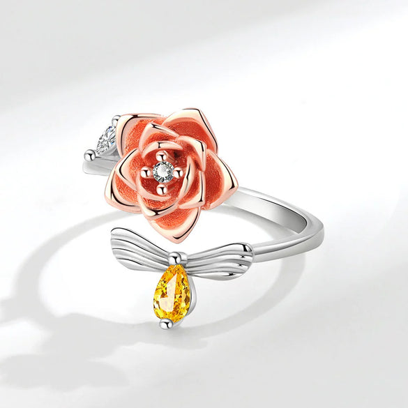 Wholesale Women's Copper Open Rotating Flower Ring With Electroplating Treatment