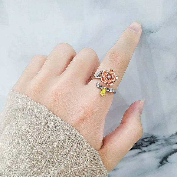 Wholesale Women's Copper Open Rotating Flower Ring With Electroplating Treatment