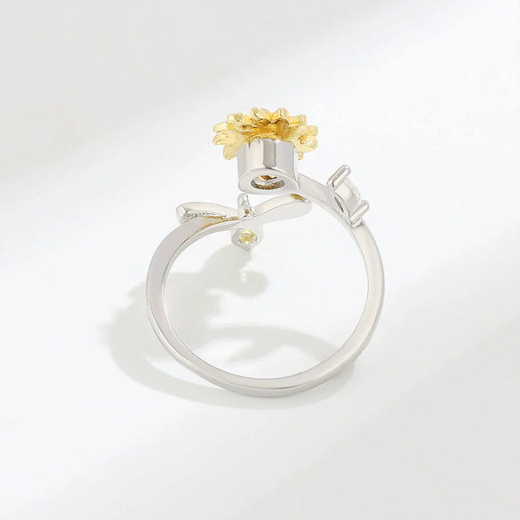 Wholesale Women's Copper Open Rotating Sunflower And Daisy Ring With Electroplating In Plants And Flowers Style