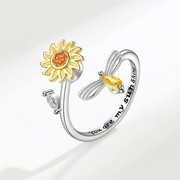 Wholesale Women's Copper Open Rotating Sunflower And Daisy Ring With Electroplating In Plants And Flowers Style