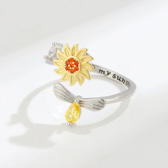 Wholesale Women's Copper Open Rotating Sunflower And Daisy Ring With Electroplating In Plants And Flowers Style