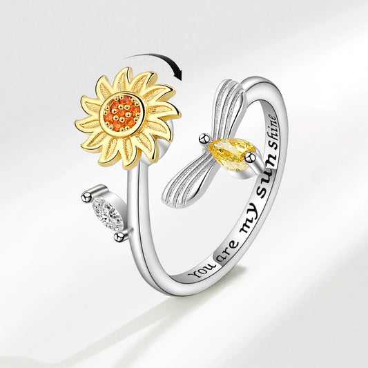 Wholesale Women's Copper Open Rotating Sunflower And Daisy Ring With Electroplating In Plants And Flowers Style