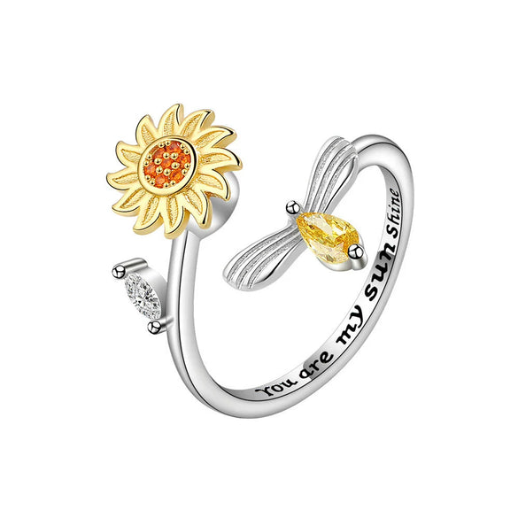 Wholesale Women's Copper Open Rotating Sunflower And Daisy Ring With Electroplating In Plants And Flowers Style