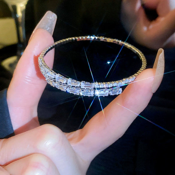 Wholesale Women's Copper Open Round Zircon Geometric Light Luxury Fashion Bracelet