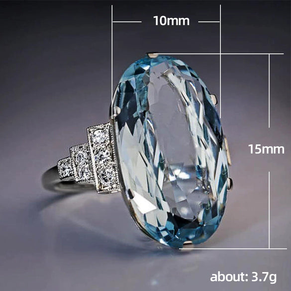 Wholesale Women's Copper Oval Blue Crystal Ring With Inlaid Zircon And Geometric Design