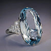 Wholesale Women's Copper Oval Blue Crystal Ring With Inlaid Zircon And Geometric Design
