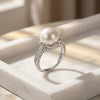 Wholesale Women's Copper Pearl Ring With Diamondencrusted Design And Geometric Pattern Electroplated In Modern Minimalist Style