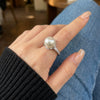 Wholesale Women's Copper Pearl Ring With Diamondencrusted Design And Geometric Pattern Electroplated In Modern Minimalist Style