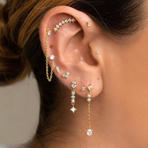 Wholesale Women's Copper Pin Earrings With Heart Shape And Zirconia Design And Long Tassel Pendant