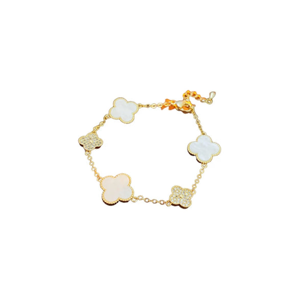 Wholesale Women's Copper Plastic Zircon Fritillary Flower Geometric Style High Sense Electroplated Bracelet
