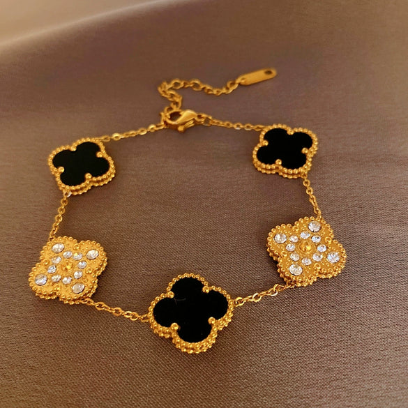 Wholesale Women's Copper Plastic Zircon Fritillary Flower Geometric Style High Sense Electroplated Bracelet