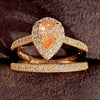 Wholesale Women's Copper Plated Champagne Gold Ring With Single Row Micro Inlaid Water Drop Zircon