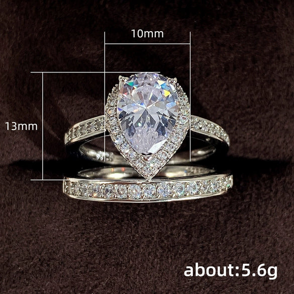 Wholesale Women's Copper Plated Champagne Gold Ring With Single Row Micro Inlaid Water Drop Zircon