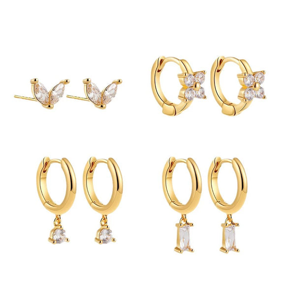 Wholesale Women's Copper Plated Geometric Square And Star Shape Fourpiece Earrings