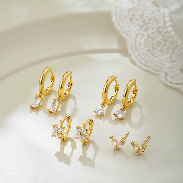 Wholesale Women's Copper Plated Geometric Square And Star Shape Fourpiece Earrings
