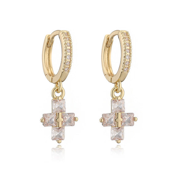 Wholesale Women's Copper Plated 18K Gold Geometric Cross Earrings