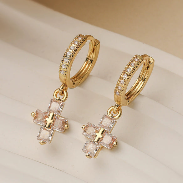 Wholesale Women's Copper Plated 18K Gold Geometric Cross Earrings