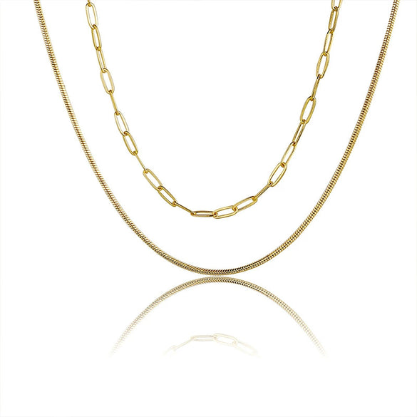 Wholesale Women's Copper Plated Real Gold Colorfree Geometric Overlapping Collarbone Chain Necklace