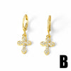Wholesale Women's Copper Plated Real Gold Geometric Cross Pendant Earrings With Full Zircon Electroplating