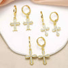 Wholesale Women's Copper Plated Real Gold Geometric Cross Pendant Earrings With Full Zircon Electroplating