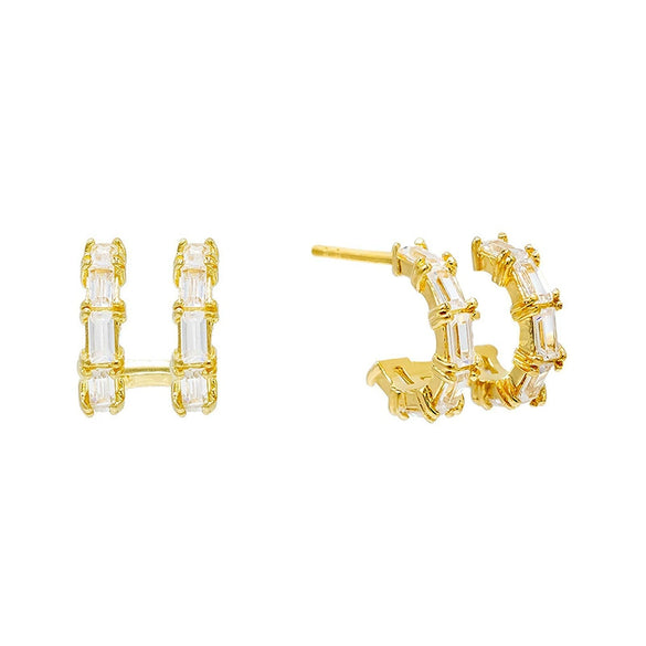 Wholesale Women's Copper Plated Real Gold Geometric Inlaid Zircon Earrings