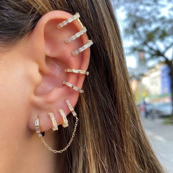 Wholesale Women's Copper Plated Real Gold Geometric Inlaid Zircon Earrings