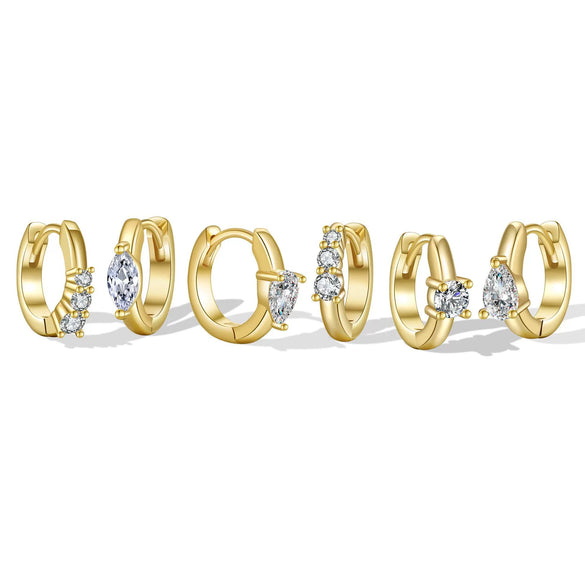 Wholesale Women's Copper Plated Real Gold Microinlaid Zircon Geometric Earrings