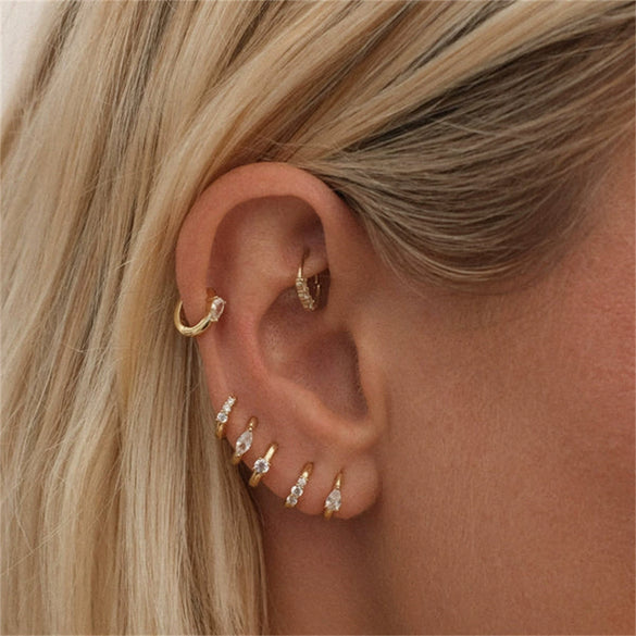 Wholesale Women's Copper Plated Real Gold Microinlaid Zircon Geometric Earrings