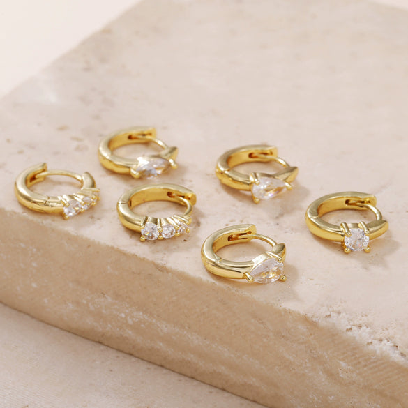 Wholesale Women's Copper Plated Real Gold Microinlaid Zircon Geometric Earrings