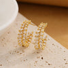 Wholesale Women's Copper Plated Real Gold Wheat Ear Cshaped Hoop Earrings With Diamond And Branch Leaf Design Polish Finish