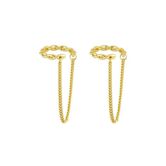 Wholesale Women's Copper Plated With Real Gold Microinlaid Zircon Ushape Geometric Tassel Earrings