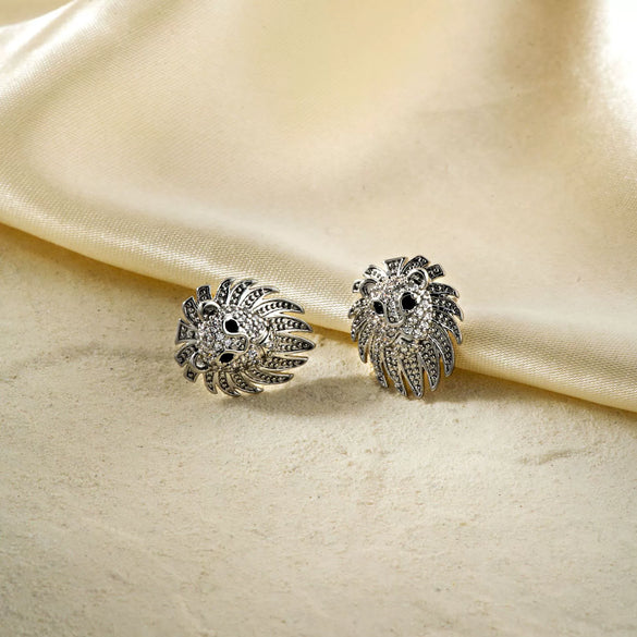 Wholesale Women's Copper Plated Zircon Lion Shape Animal Design Earrings