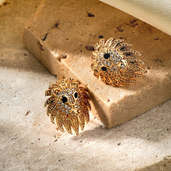Wholesale Women's Copper Plated Zircon Lion Shape Animal Design Earrings