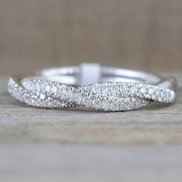 Wholesale Women's Copper Platinum Plated Twisted Rope Ring With Micro Inlaid Zircon And Geometric Design