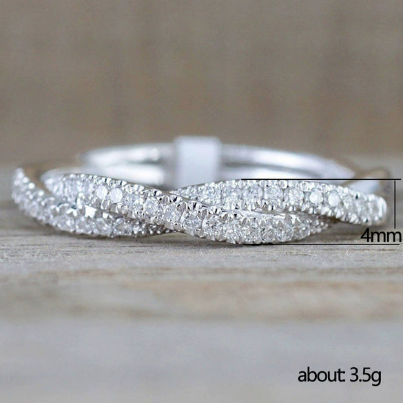 Wholesale Women's Copper Platinum Plated Twisted Rope Ring With Micro Inlaid Zircon And Geometric Design