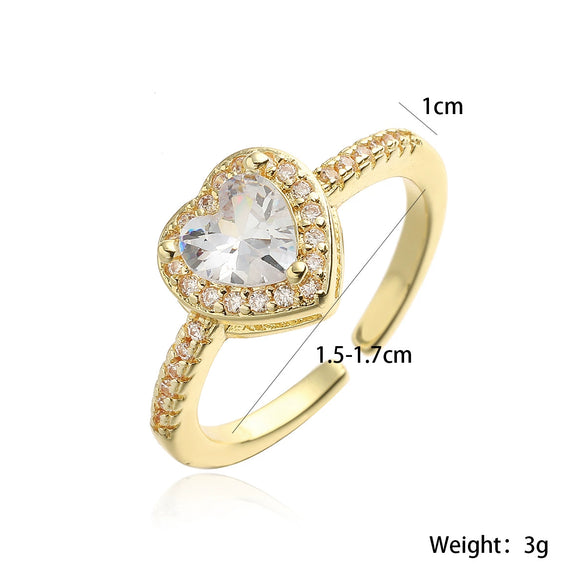 Wholesale Women's Copper Real Gold Electroplated Geometric Heart Micropaved Ring