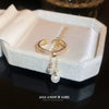 Wholesale Women's Copper Real Gold Electroplated Geometric Zircon Pearl Tassel Doublelayer Opening Ring