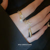 Wholesale Women's Copper Real Gold Electroplated Geometric Zircon Pearl Tassel Doublelayer Opening Ring