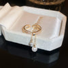 Wholesale Women's Copper Real Gold Electroplated Geometric Zircon Pearl Tassel Doublelayer Opening Ring