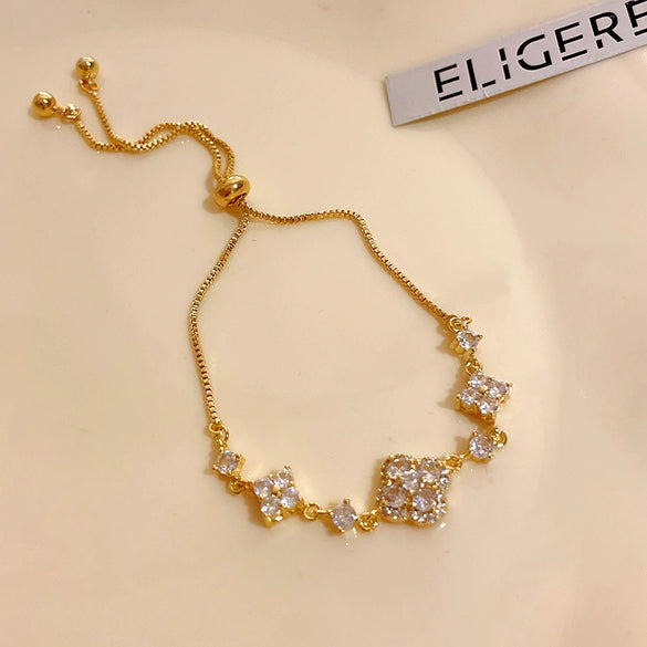 Wholesale Women's Copper Real Gold Electroplated Zircon Inlaid Flower Bracelet