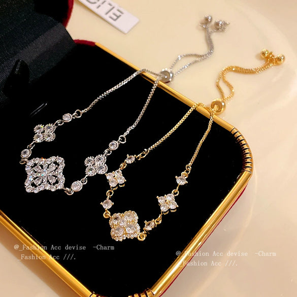 Wholesale Women's Copper Real Gold Electroplated Zircon Inlaid Flower Bracelet