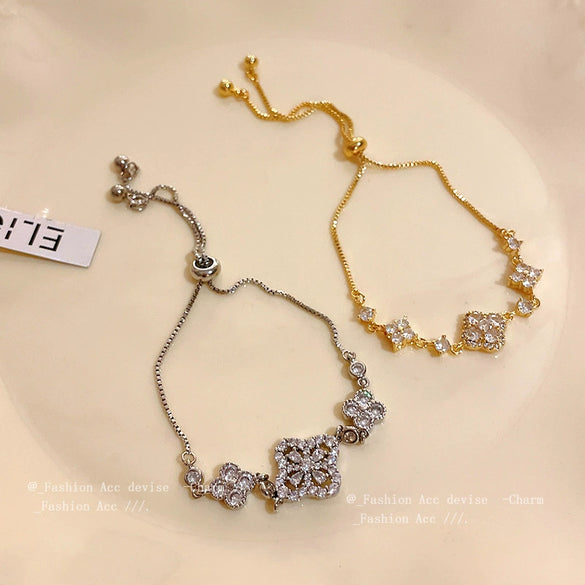 Wholesale Women's Copper Real Gold Electroplated Zircon Inlaid Flower Bracelet