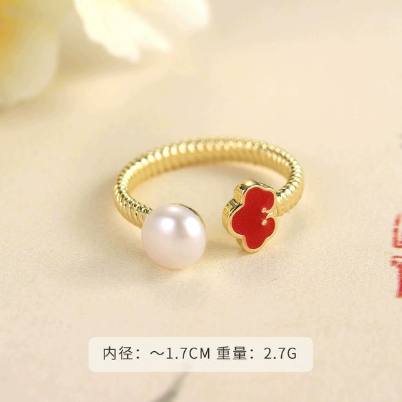 Wholesale Women's Copper Real Pearl Butterfly Ring With Geometric And Insect Pattern Electroplated