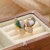 Wholesale Women's Copper Real Pearl Butterfly Ring With Geometric And Insect Pattern Electroplated