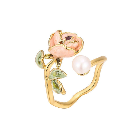 Wholesale Women's Copper Real Pearl Butterfly Ring With Geometric And Insect Pattern Electroplated